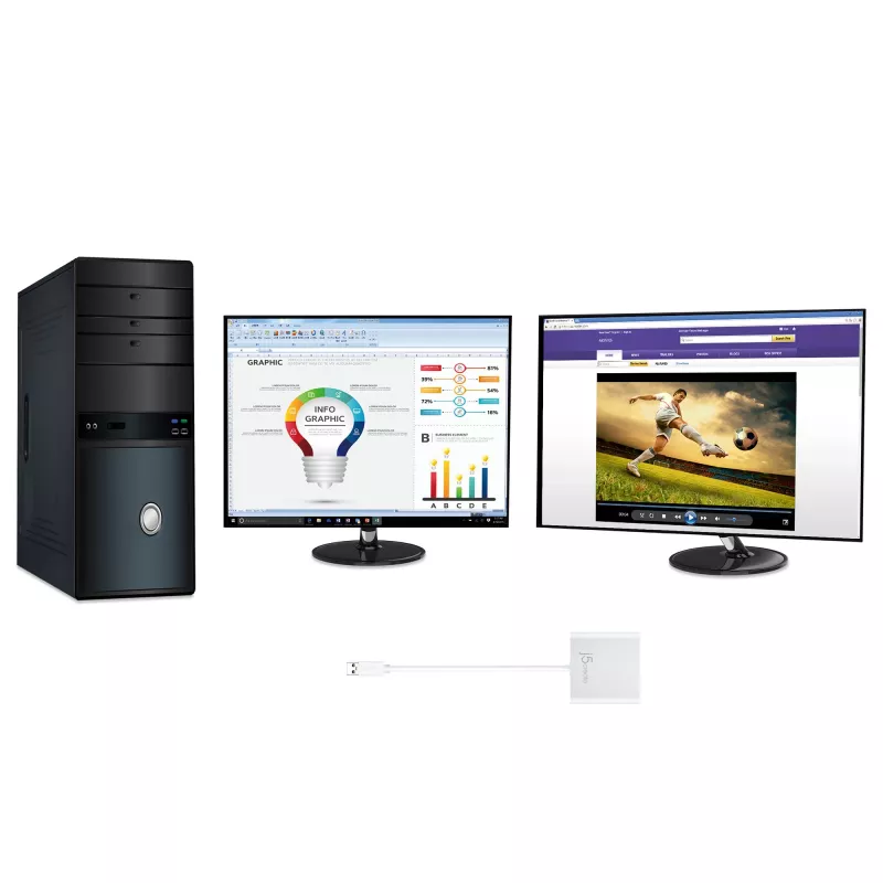 j5create JUA365 USB™ 3.0 - kaksois-HDMI-moninäyttösovitin, hopea
