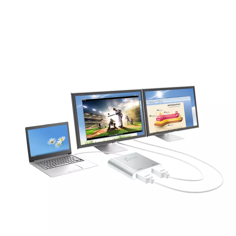 j5create JUA365 USB™ 3.0 - kaksois-HDMI-moninäyttösovitin, hopea