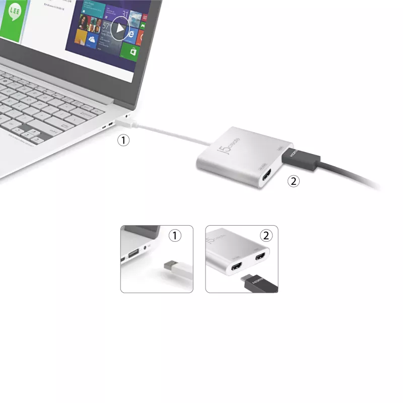 j5create JUA365 USB™ 3.0 - kaksois-HDMI-moninäyttösovitin, hopea