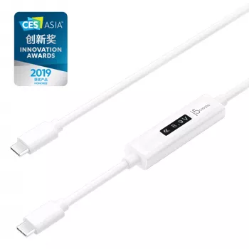 j5create JUCP14 USB-C™ 2.0 - USB-C™ -kaapeli dynaamisella OLED-tehomittarilla, valkoinen, 1,2 m