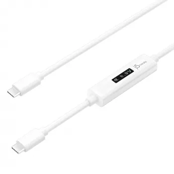 j5create JUCP14 USB-C™ 2.0 - USB-C™ -kaapeli dynaamisella OLED-tehomittarilla, valkoinen, 1,2 m