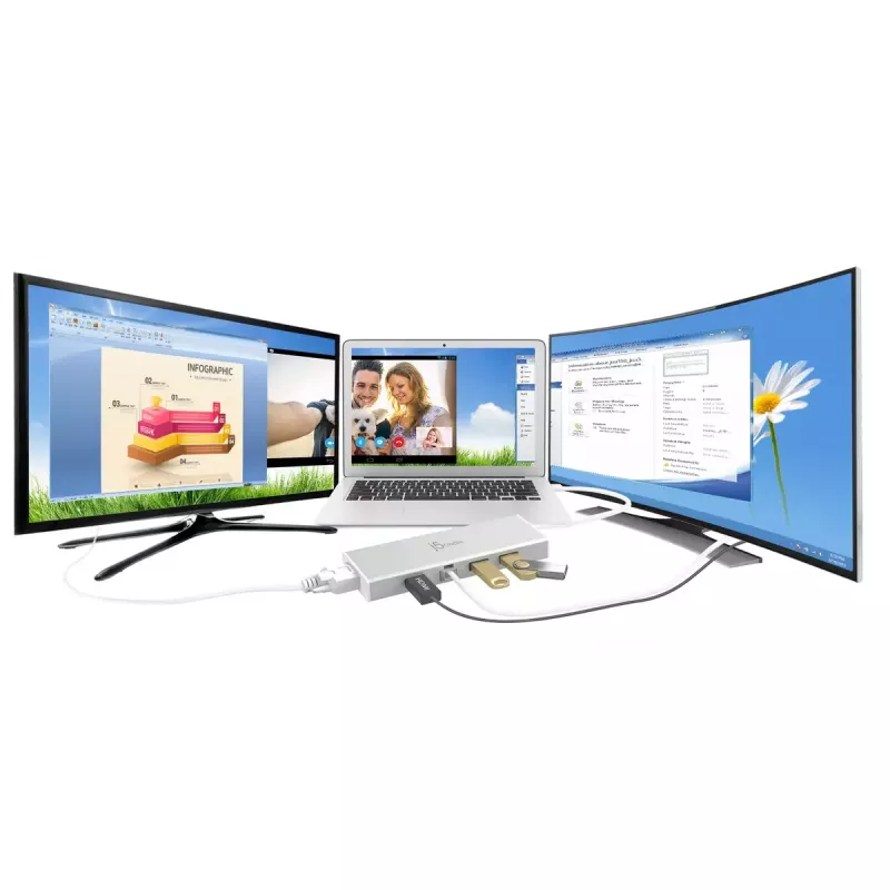 j5create JUD380 USB™ 3.0 -minitelakka, 1x HDMI ja 3x USB-liitännät, hopea