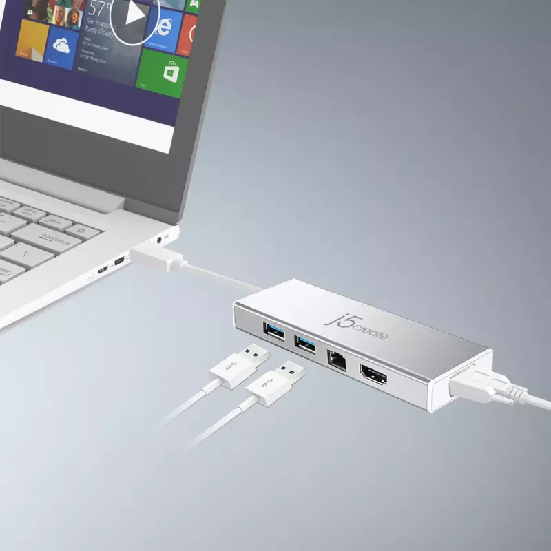 j5create JUD380 USB™ 3.0 -minitelakka, 1x HDMI ja 3x USB-liitännät, hopea