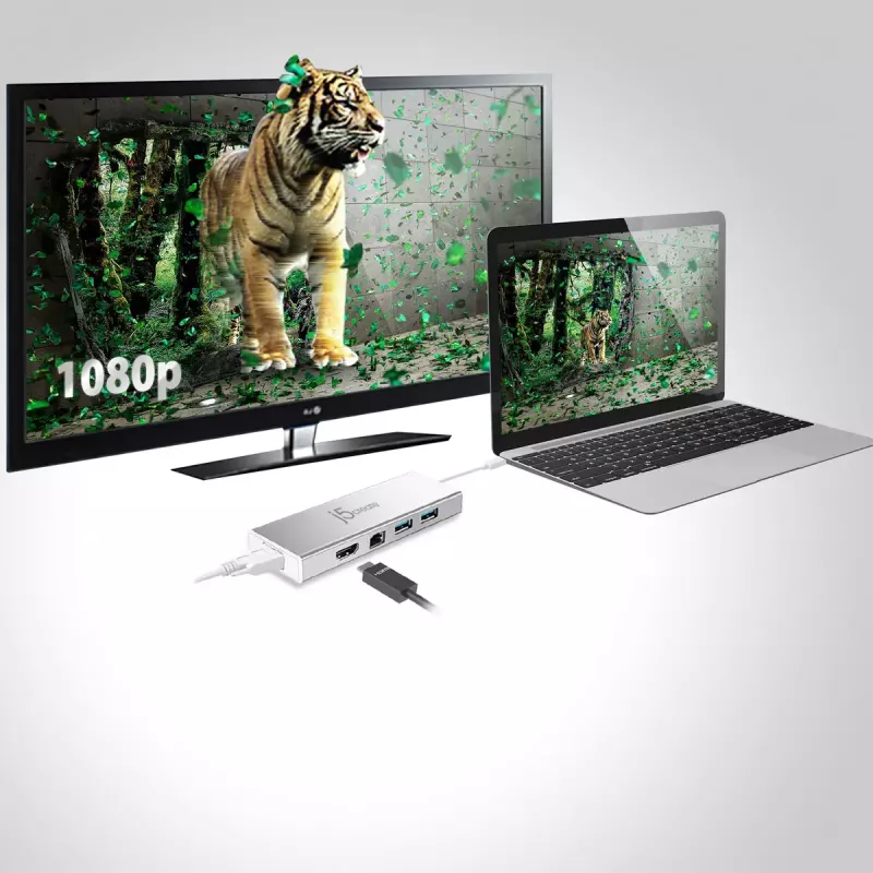 j5create JUD380 USB™ 3.0 -minitelakka, 1x HDMI ja 3x USB-liitännät, hopea