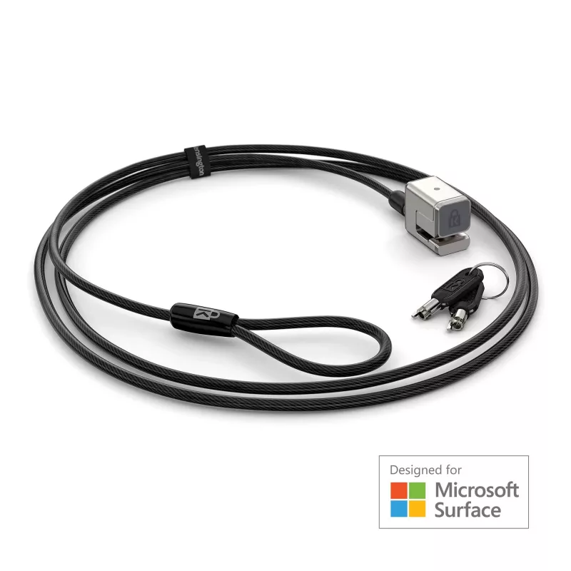 Kensington avainkaapelilukko Surface Pro- ja Surface Go -laitteille, 1,8 m, Kensington, avain, hiiliteräs, musta, hopea