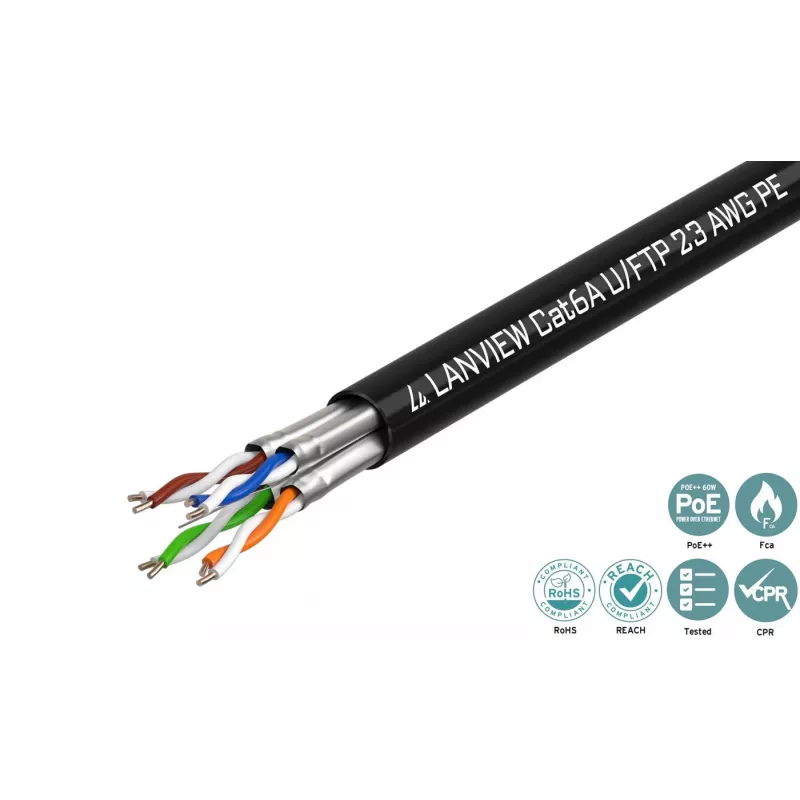 Lanview LVN122445 Cat6a U-FTP -verkkokaapeli 4x2xAWG23, 500 m, musta