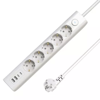 Microconnect 5-osainen USB Schuko -pistorasialista virtakytkimellä 1,5 m, valkoinen