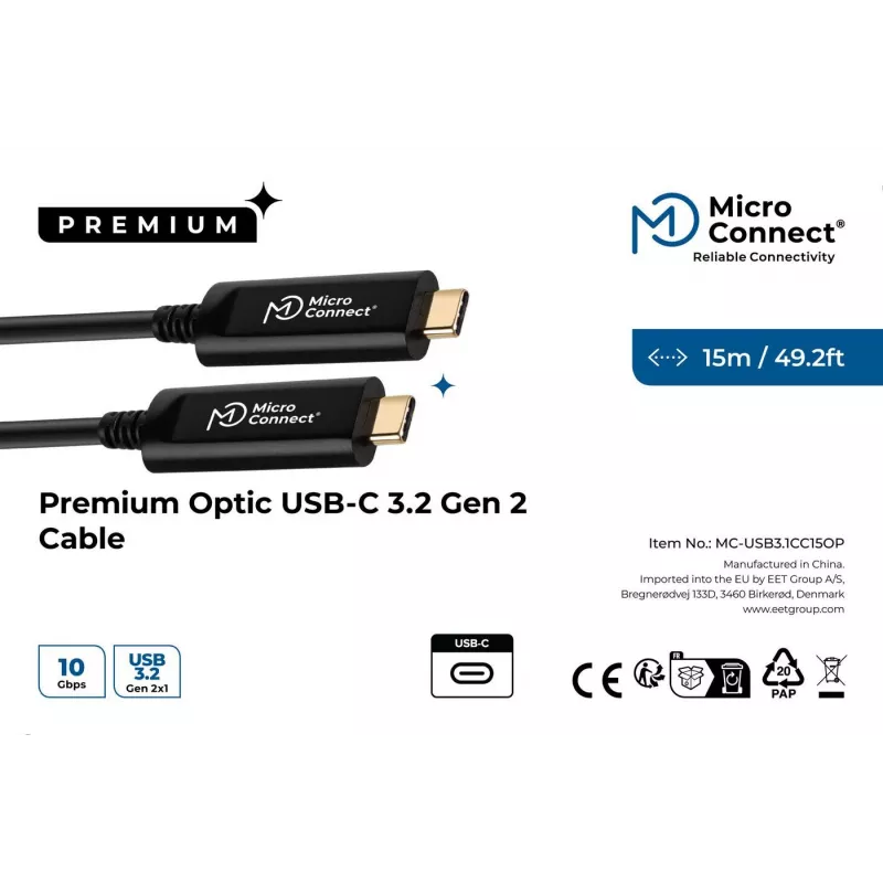 Microconnect MC-USB3.1C15OP USB-kaapeli USB 3.2 Gen 2 (3.1 Gen 2) 15 m USB C musta