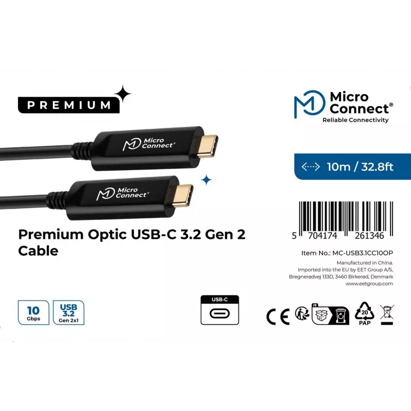 Microconnect MC-USB3.1CC10OP USB-kaapeli USB 3.2 Gen 2 (3.1 Gen 2) 10 m USB C musta