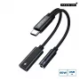 Microconnect MC-USBC-AUDIOCF USB-C–USB-C PD- ja 3,5 mm:n äänisovitin, 13 cm, hopeinen