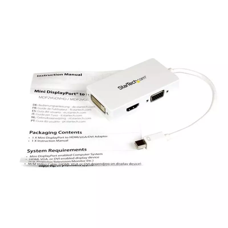StarTech.com Travel A/V -sovitin: 3-in-1 Mini DisplayPort - VGA DVI tai HDMI -muunnin - valkoinen