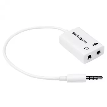 StarTech.com valkoinen headset-sovitin kuulokkeille, joissa on erilliset kuuloke-/mikrofoniliittimet – 3,5 mm 4-napainen 2x 3-napaiseen 3,5 mm M/F
