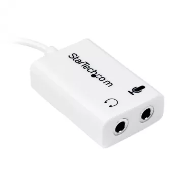 StarTech.com valkoinen headset-sovitin kuulokkeille, joissa on erilliset kuuloke-/mikrofoniliittimet – 3,5 mm 4-napainen 2x 3-napaiseen 3,5 mm M/F