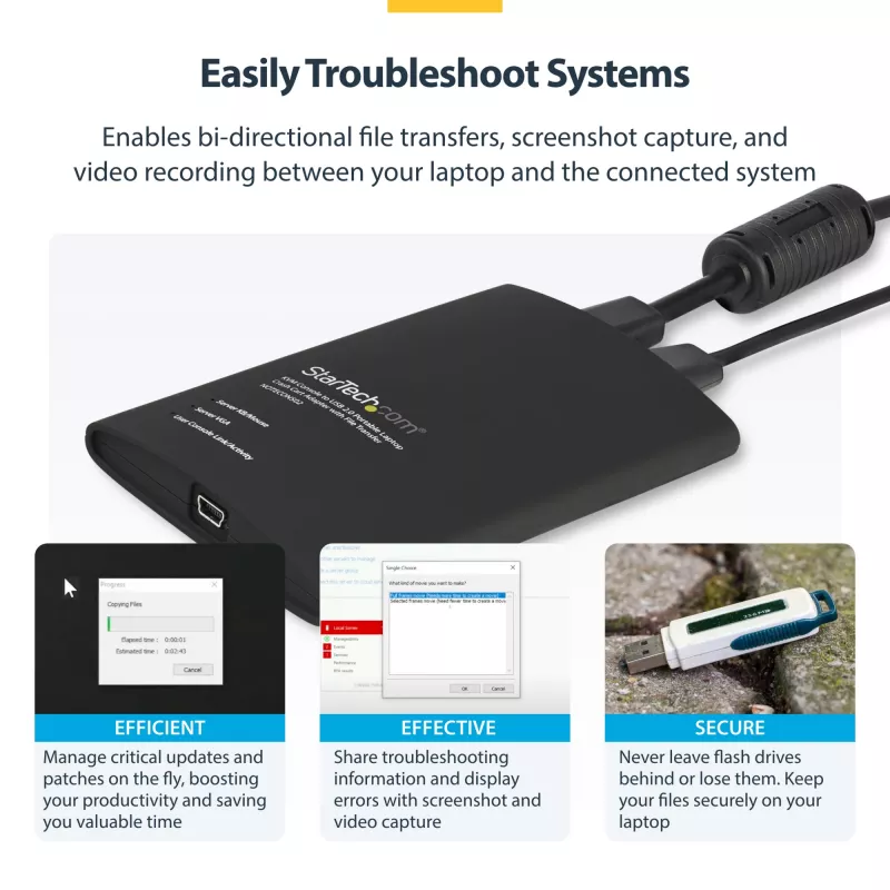StarTech.com USB Crash Cart -sovitin tiedostonsiirrolla ja videokaappauksella