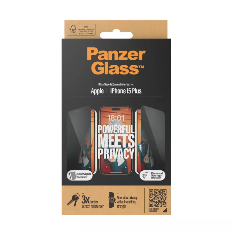 PanzerGlass ® tietosuojanäytönsuoja iPhone 15 Plus | Ultra-Wide Fit EasyAlignerilla