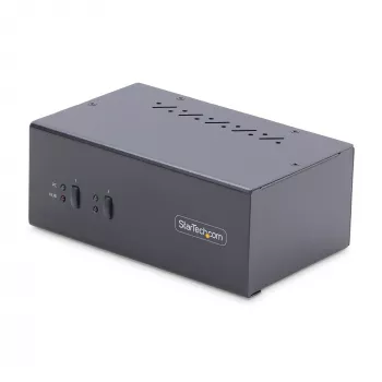 StarTech.com 2-porttinen kahden näytön DisplayPort KVM-kytkin, 4K 60Hz, 2x USB 5Gbps hub-portit, 2x USB 2.0 HID -portit, pikanäppäin- ja painikevaihto, TAA-yhteensopiva – ESD-suojataso 3
