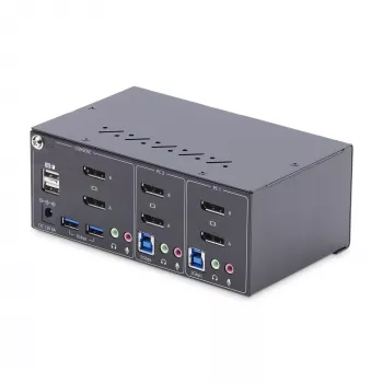 StarTech.com 2-porttinen kahden näytön DisplayPort KVM-kytkin, 4K 60Hz, 2x USB 5Gbps hub-portit, 2x USB 2.0 HID -portit, pikanäppäin- ja painikevaihto, TAA-yhteensopiva – ESD-suojataso 3