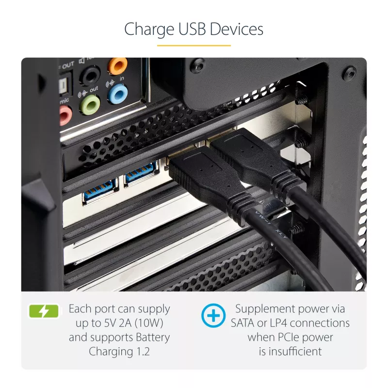 StarTech.com 4-porttinen USB PCIe-kortti, USB 3.2 5 Gbit/s, PCI Express -laajennuskortti, jossa 4 riippumatonta USB-ohjainta, 4 USB-A-porttia, Windows/macOS/Linux
