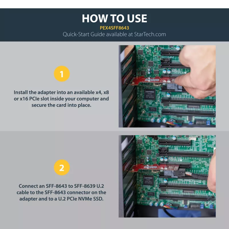 StarTech.com x4 PCI Express – SFF-8643 -adapteri PCIe NVMe U.2 SSD:lle