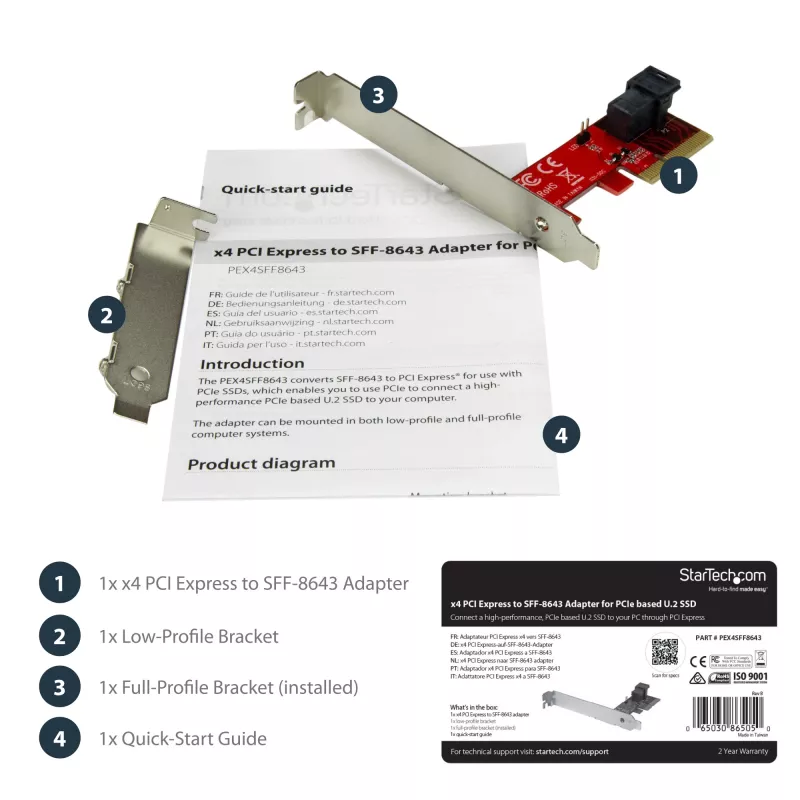 StarTech.com x4 PCI Express – SFF-8643 -adapteri PCIe NVMe U.2 SSD:lle