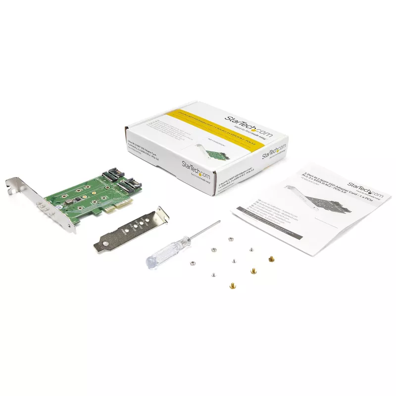 StarTech.com 3-porttinen M.2 SSD (NGFF) -adapterikortti – 1 x PCIe (NVMe) M.2, 2 x SATA III M.2 – PCIe 3.0