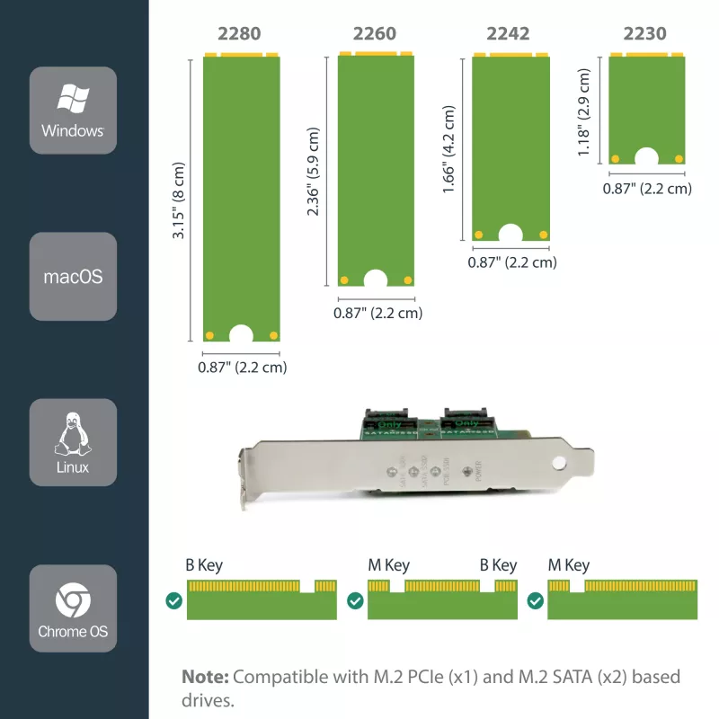 StarTech.com 3-porttinen M.2 SSD (NGFF) -adapterikortti – 1 x PCIe (NVMe) M.2, 2 x SATA III M.2 – PCIe 3.0