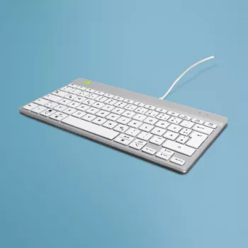 R-Go Tools ergonominen näppäimistö R-Go Compact Break, kompakti näppäimistö tauko-ohjelmistolla, QWERTZ (DE), johdollinen, valkoinen