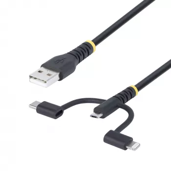 StarTech.com 1 m kestävä USB-monilatauskaapeli, USB Lightning/Micro-USB/Type-C, Apple MFi -sertifioitu, aramidipäällyste, yleinen 3-in-1 USB-latauskaapeli iPhone/iPad/Android