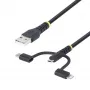 StarTech.com 1 m kestävä USB-monilatauskaapeli, USB Lightning/Micro-USB/Type-C, Apple MFi -sertifioitu, aramidipäällyste, yleinen 3-in-1 USB-latauskaapeli iPhone/iPad/Android