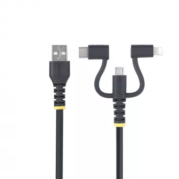 StarTech.com 1 m kestävä USB-monilatauskaapeli, USB Lightning/Micro-USB/Type-C, Apple MFi -sertifioitu, aramidipäällyste, yleinen 3-in-1 USB-latauskaapeli iPhone/iPad/Android