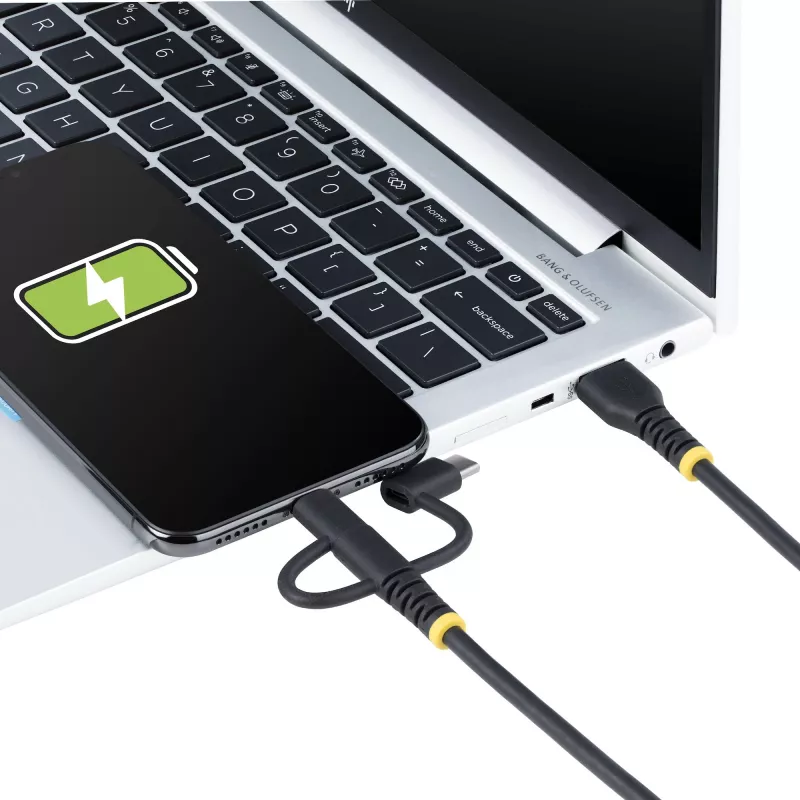 StarTech.com 1 m kestävä USB-monilatauskaapeli, USB Lightning/Micro-USB/Type-C, Apple MFi -sertifioitu, aramidipäällyste, yleinen 3-in-1 USB-latauskaapeli iPhone/iPad/Android