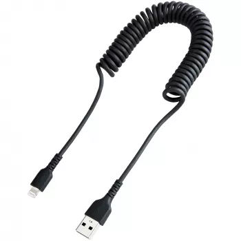 StarTech.com 1 m (3ft) USB-Lightning-kaapeli, MFi-sertifioitu, spiraalimainen iPhone-latauskaapeli, musta, kestävä TPE-päällys aramidikuitu, tukeva spiraalikaapeli Lightning