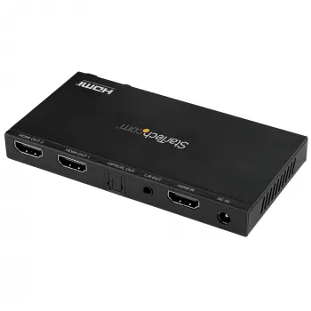 StarTech.com 2-porttinen HDMI-jakaja (1x2) – 4K 60 Hz UHD HDMI 2.0 audio-video-jakaja skaalaajalla ja audion erottimella (3,5 mm/SPDIF) – dual HDMI -jakaja (1 tulo 2 lähtöä) – EDID-kopio – TV/projektori