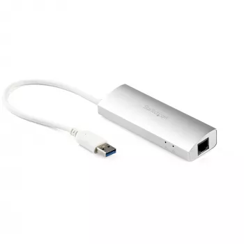 StarTech.com 3-porttinen kannettava USB 3.0 -keskitin Gigabit-Ethernetillä - integroitu kaapeli~3-porttinen kannettava USB 3.0 -keskitin Gigabit-Ethernetillä - 5 Gbit/s - integroitu kaapeli