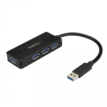 StarTech.com 4-porttinen USB 3.0 -keskitin (SuperSpeed 5 Gbit/s) pikalatauksella – kannettava USB 3.1 Gen 1 Type-A -keskitin kannettavalle/tietokoneelle – USB-väylävirta tai oma virtalähde suureen tehoon – mini/kompakti