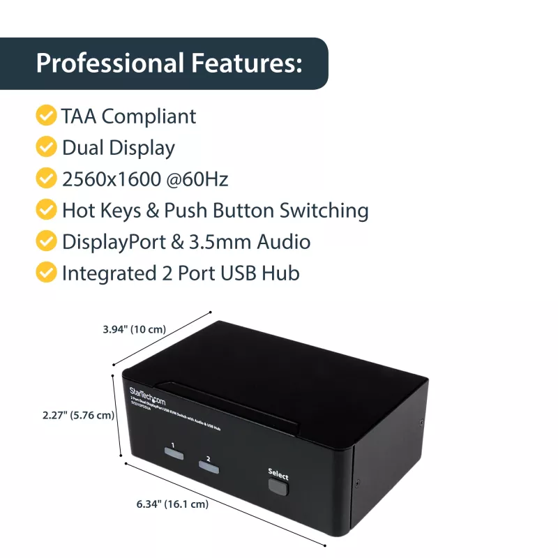 StarTech.com 2-porttinen Dual DisplayPort USB KVM-kytkin audio- ja USB 2.0 -keskittimellä
