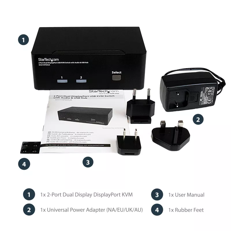 StarTech.com 2-porttinen Dual DisplayPort USB KVM-kytkin audio- ja USB 2.0 -keskittimellä