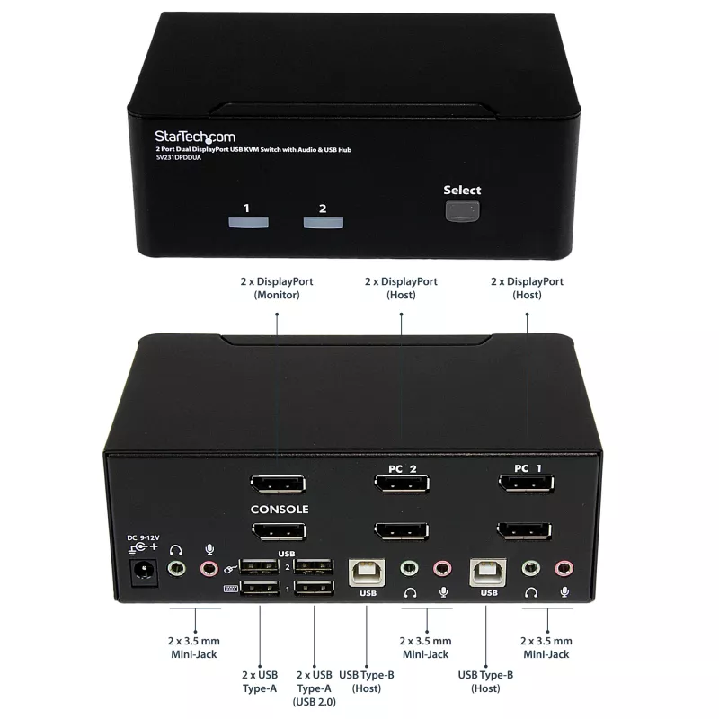 StarTech.com 2-porttinen DisplayPort Dual-Monitor KVM-kytkin – 4K 60Hz