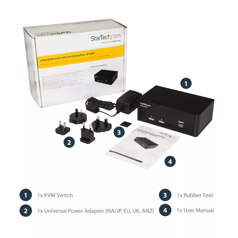 StarTech.com 2-porttinen DisplayPort Dual-Monitor KVM-kytkin – 4K 60Hz