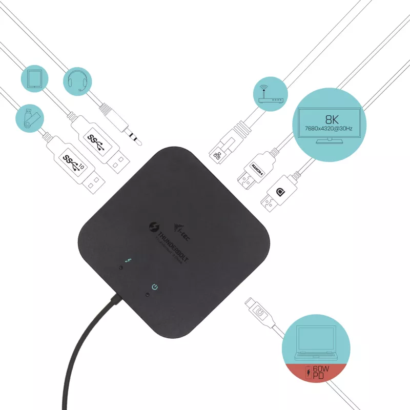 i-tec Thunderbolt 3 Travel Dock Dual 4K -näyttö + Power Delivery 60W