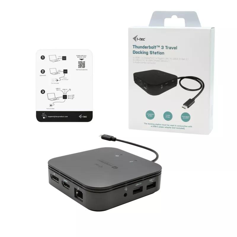i-tec Thunderbolt 3 Travel Dock Dual 4K -näyttö + Power Delivery 60W