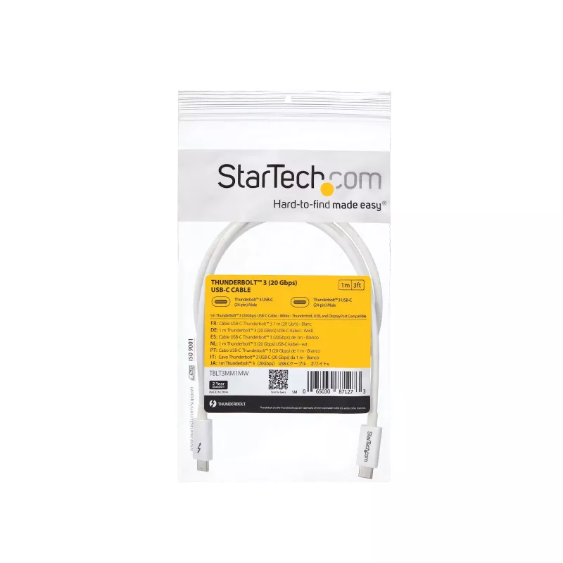 StarTech.com Thunderbolt 3 -kaapeli – 20 Gbit/s – 1 m – valkoinen – Thunderbolt-, USB- ja DisplayPort-yhteensopiva