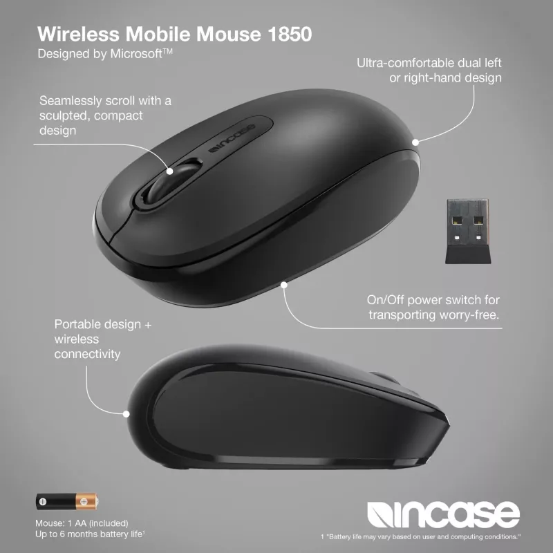 Incase Designed by Microsoft Wireless Mobile 1850 hiiri matka molempikätinen RF Wireless optinen