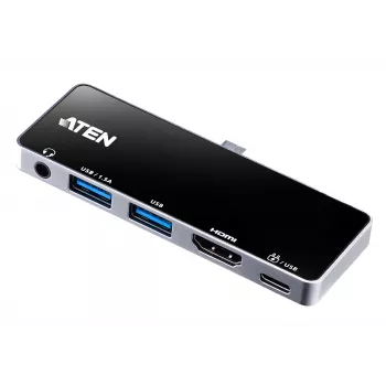 ATEN USB-C-matkatelakka virransyötöllä, universaali, USB Type-C, musta, hopea
