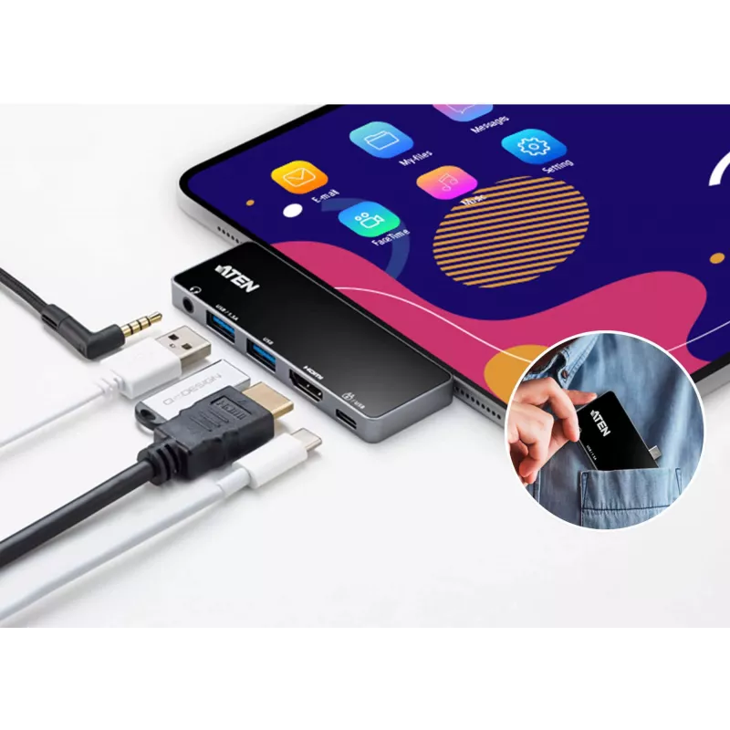 ATEN USB-C-matkatelakka virransyötöllä, universaali, USB Type-C, musta, hopea