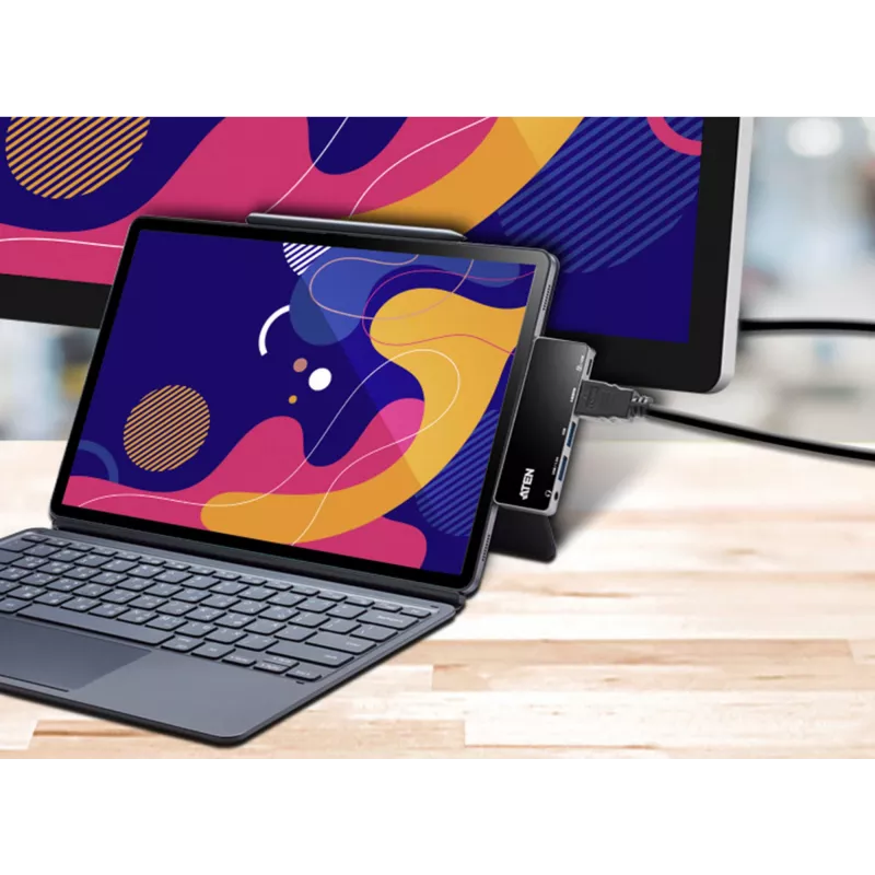 ATEN USB-C-matkatelakka virransyötöllä, universaali, USB Type-C, musta, hopea