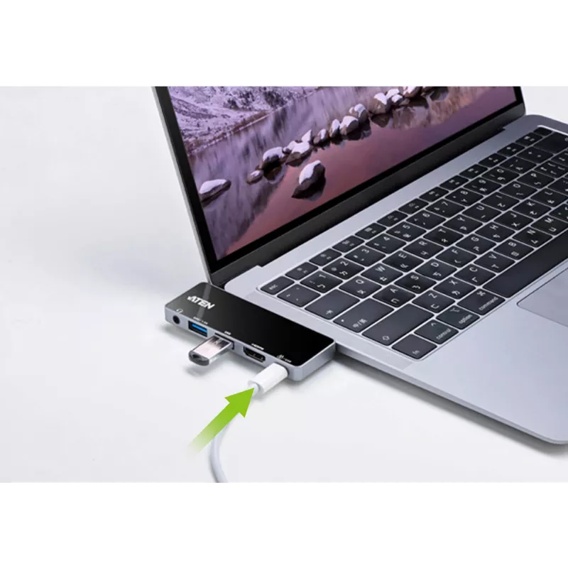 ATEN USB-C-matkatelakka virransyötöllä, universaali, USB Type-C, musta, hopea