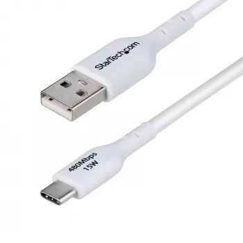 StarTech.com 3 m (9.8 ft) USB-A–USB-C-latauskaapeli, lataus ja synkronointi, 3A, USB 2.0, TPE-päällyste – valkoinen USB-latauskaapeli