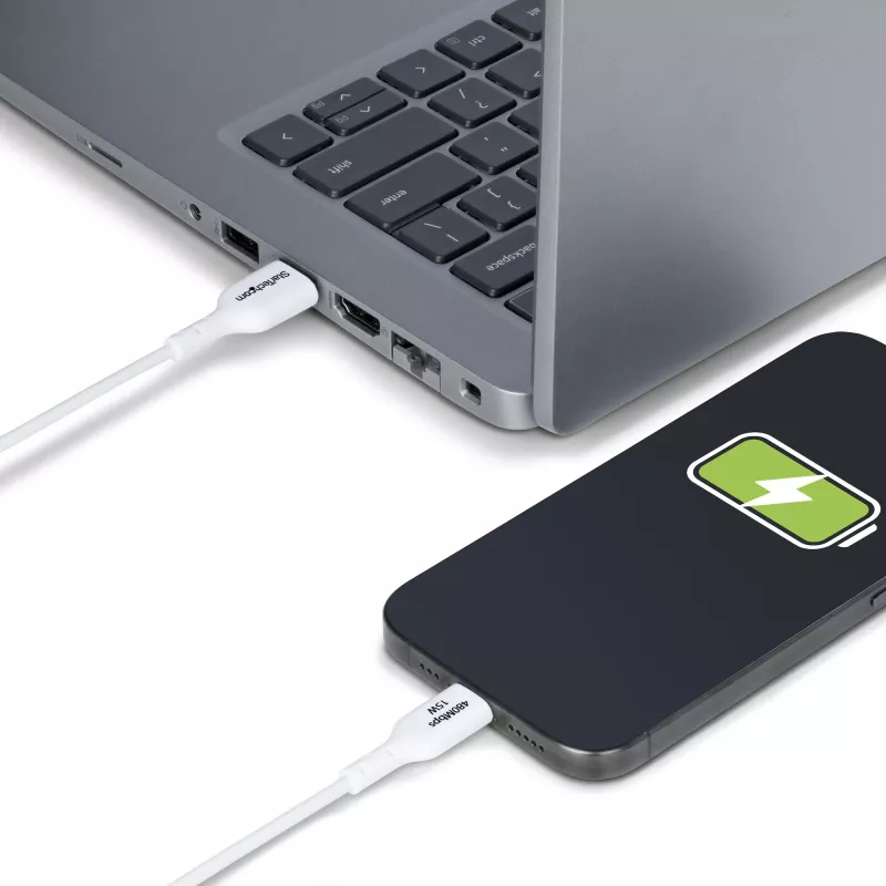 StarTech.com 3 m (9.8 ft) USB-A–USB-C-latauskaapeli, lataus ja synkronointi, 3A, USB 2.0, TPE-päällyste – valkoinen USB-latauskaapeli