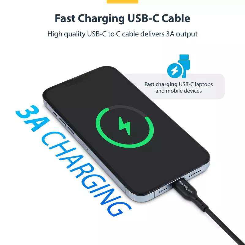 StarTech.com 4 m USB-C-latauskaapeli, lataus ja synkronointi, 60W (3A) PD, USB 2.0 kannettavan latauskaapeli, TPE-päällyste – musta USB-C-latauskaapeli